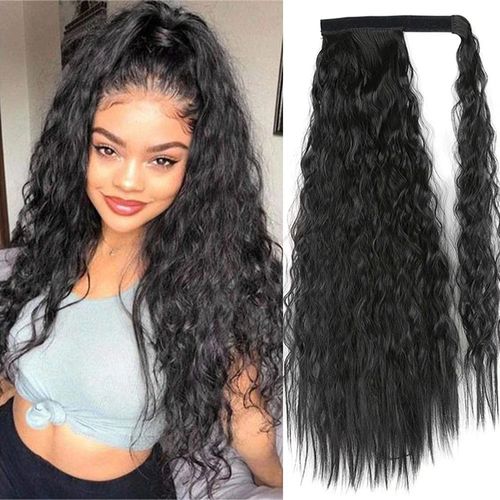 SXCHEN Wig Velcro Chemical Fiber Wig High Temperature Silk Corn Perm Long Curly Ponytail