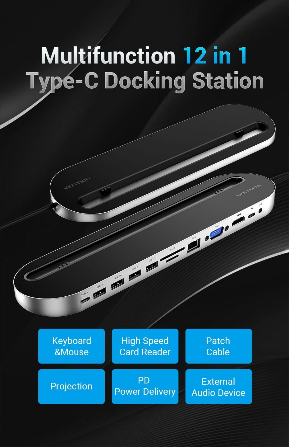 Vention THEBC Multi-Function 12 in 1 Docking Station (Black)