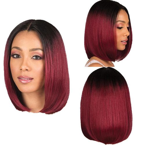 SXCHEN European And American Gradient Wine Red Short Straight Hair With Middle Part