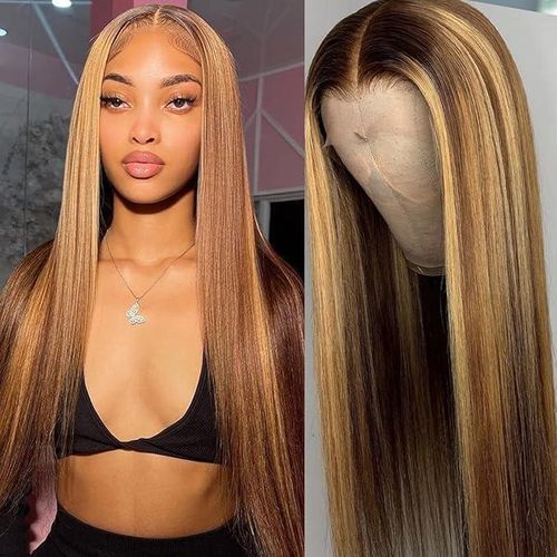 Gradient High Gloss Lace Front Wig HD Lace Front Wig 180% Density Human Hair Straight Wig