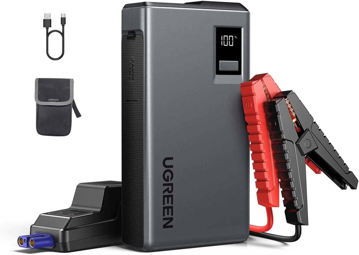 UGREEN Car Jump Starter Power Pack 1000A Car Battery Booster for Gasoline and Diesel Engines 12000mAh Portable Power Bank and Jump Leads with Digital Screen and LED Light for Emergency ES702 35977