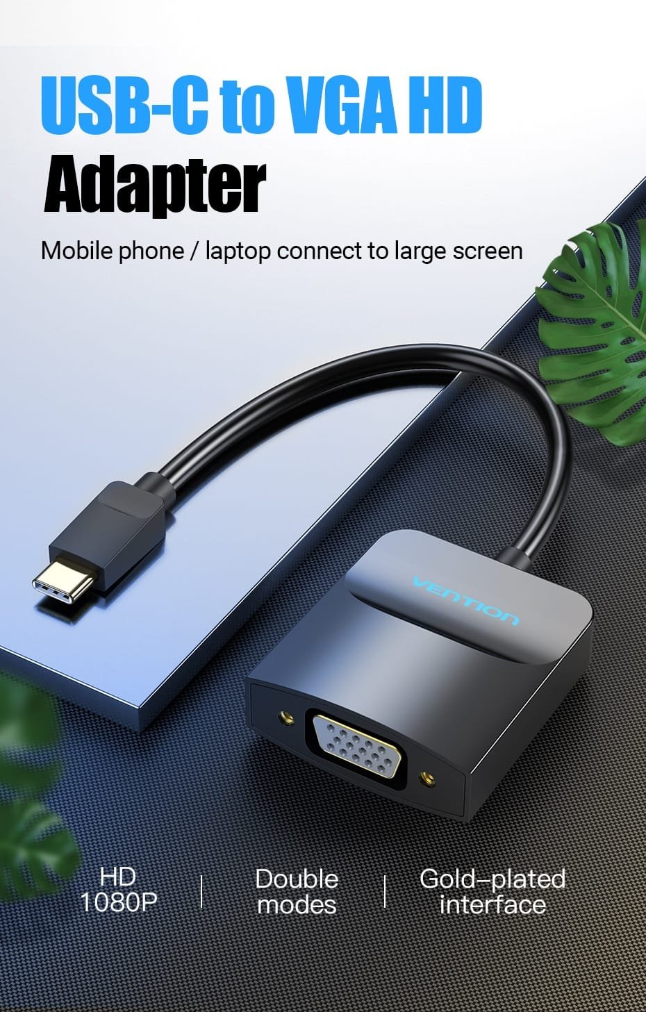 Vention TDDBB Type-C To VGA Adapter 0.15M Black ABS Type (Black)