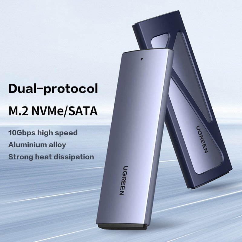 UGREEN 10Gbps M.2 NVMe Enclosure Dual Protocol SSD Enclosure Aluminum M.2 Enclosure Support M.2 NVMe/SATA SSD