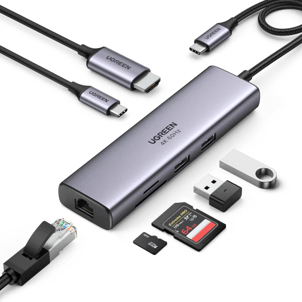 UGREEN CM512  60515 7-in-1 4K HDMI USB C Hub- 2*USB3.0/HDMI/RJ45/SD&TF/100W PD